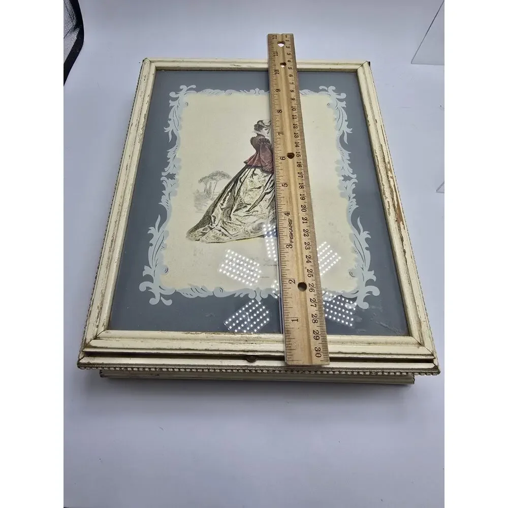 Vintage Victorian Style Jewelry Dresser Box Wood Noble Dame Litho Kip Pouquet